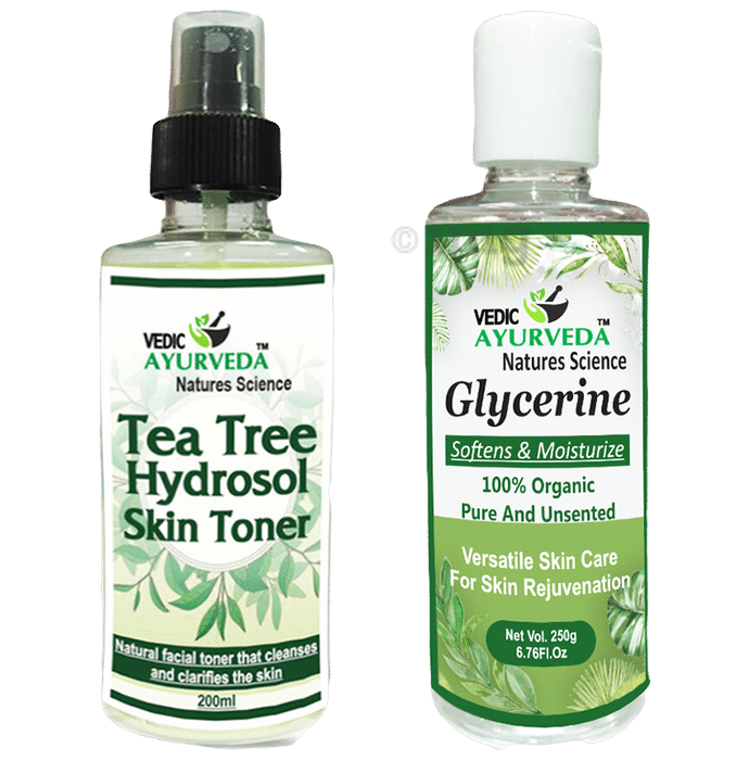 Vedic Ayurveda Combo Pack of Tea Tree Hydrosol Skin Toner (200ml) with Glycerine (250g)