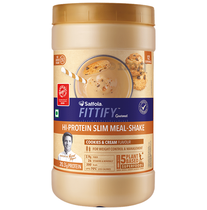 Saffola Fittify Gourmet Hi-Protein Slim Meal-Shake Powder (420gm Each) Cookies & Cream