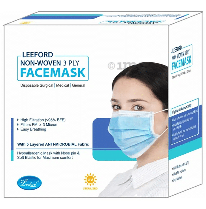 Leeford Non-Woven 3 Ply Facemask with 5 Layered Anti-Microbial Fabric