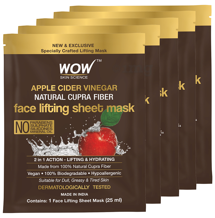 WOW Skin Science Apple Cider Vinegar Natural Cupra Fiber Face Lifting Sheet Mask (25ml Each)