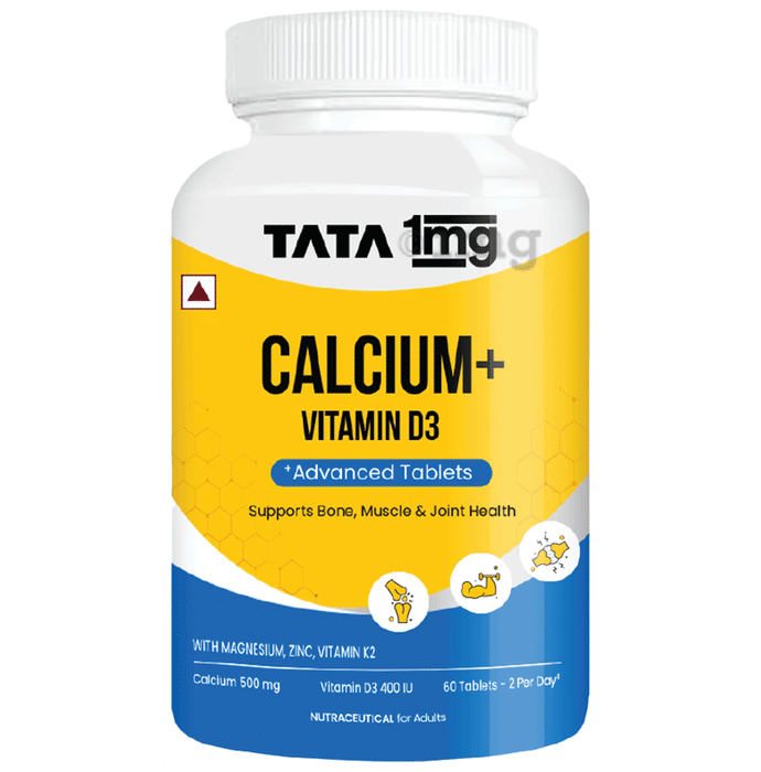 Tata 1mg Calcium + Vitamin D3, Zinc, Magnesium and Alfalfa Tablet | Nutritional & Mineral Supplement | For Pain Relief | Bone, Joint & Muscle Care Tablet