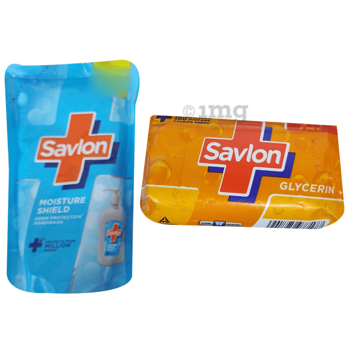 Savlon Glycerin Soap 125gm Each with Savlon Moisture Shield Handwash 175ml Free