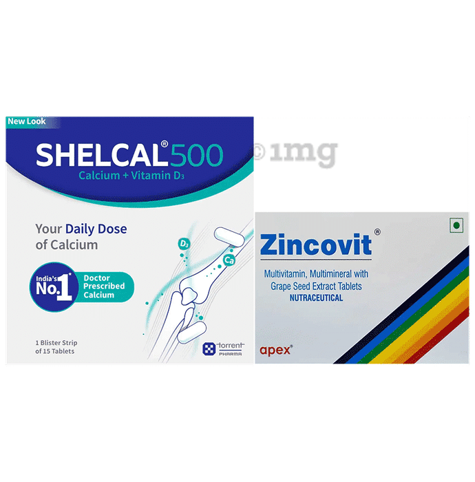 Combo Pack of Shelcal 500 Calcium+Vitamin D3 Tablet (15) & Zincovit Tablet (15)