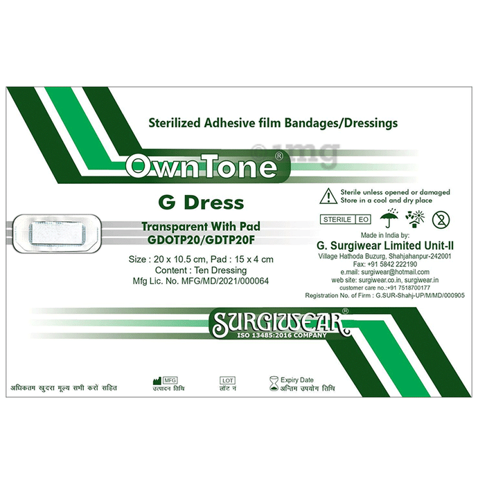 Surgiwear GDOTP20 / GDTP20F OwnTone G Dress (20 x 10.5cm) Transparent with Pad (15 x 4cm)