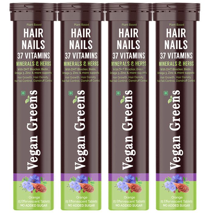 Vegan Greens Hair & Nails Vitamins Effervescent Tablets (25 Each) Orange