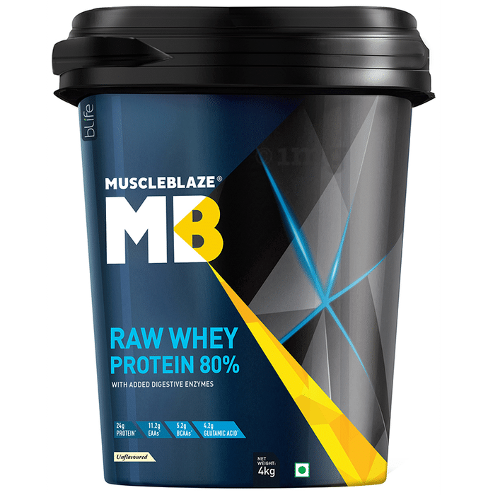 MuscleBlaze Raw Whey Protein 80% | Added Digestive Enzymes For Muscle gain | No Added Sugar | Flavour Powder Unflavoured