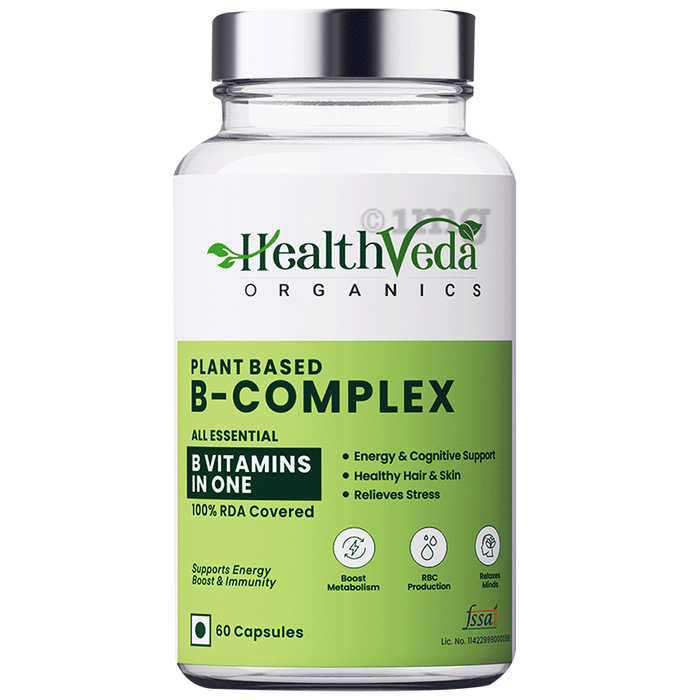 Health Veda Organics Plant Based B-Complex | Veg Capsule for Energy, Hair, Skin & Brain