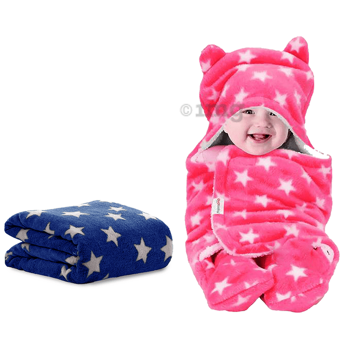 Oyo Baby Blanket Wrapper for New Born Baby Dark Blue & Pink