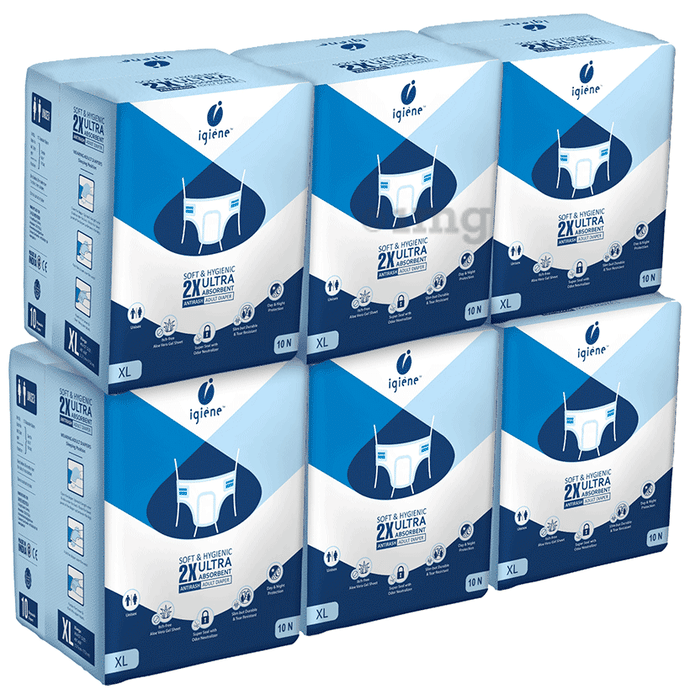 Igiene Soft & Hygienic 2X Ultra Absorbent Antirash Adult Diaper (10 Each) XL