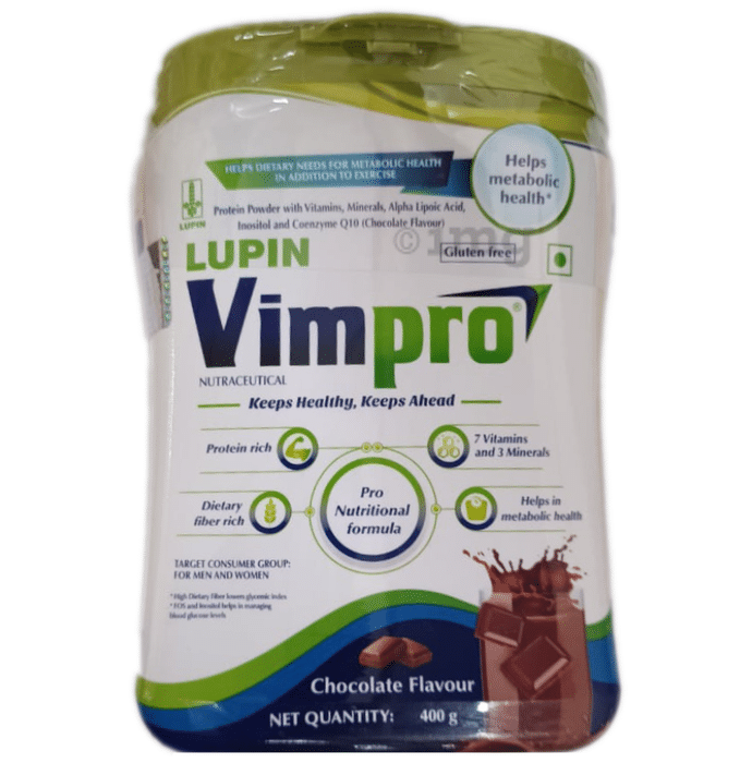 Vimpro Protein with ALA, Inositol & Coenzyme Q10 | Gluten Free | Flavour Chocolate Powder
