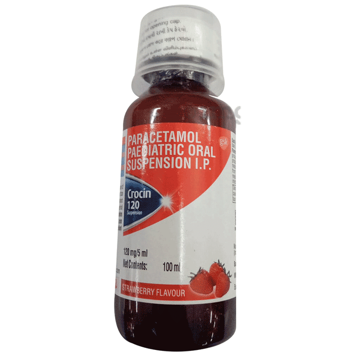 Crocin 120 Paracetamol Paediatric Oral Suspension | Flavour Strawberry
