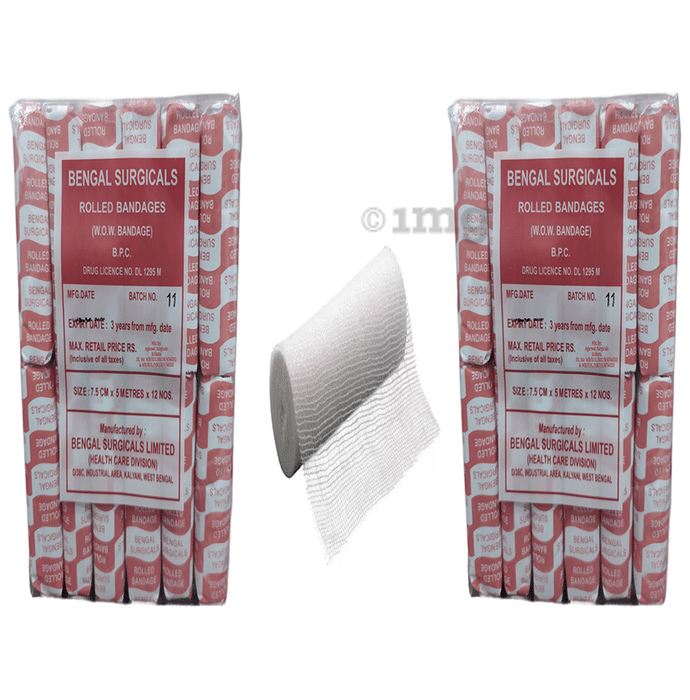 Absorbent Cotton Medical Gauze Roll Bandage (12 Each) 7.5cm x 5m