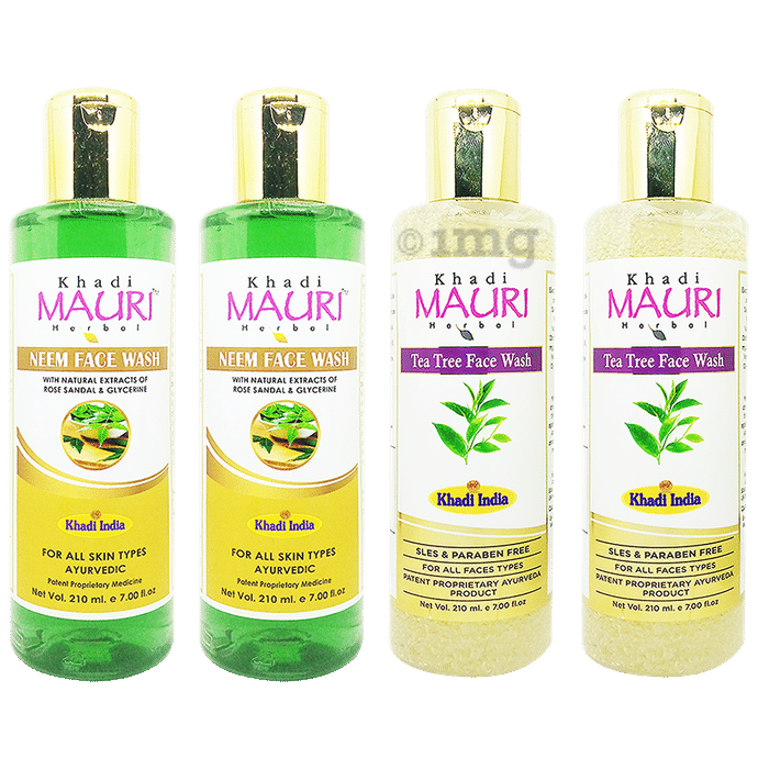 Khadi Mauri Herbal Combo Pack of Neem & Tea Tree Face Wash (210ml Each)