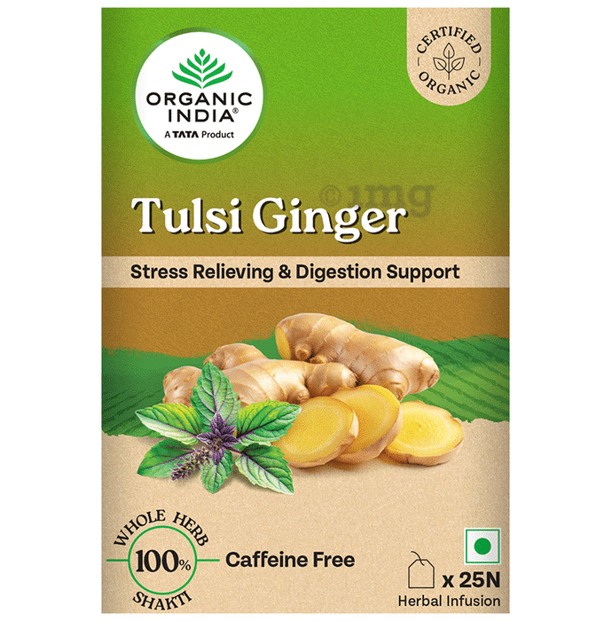 A TATA Product-Organic IndiaTulsi Ginger Green Tea for Stress Relief & Mood Upliftment | Caffeine Free