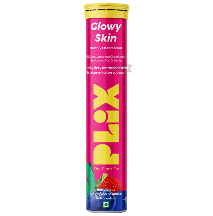 Plix Olena Glowy Skin with 500mg Glutathione & Hyaluronic Acid | Effervescent Tablet | Flavour Strawberry