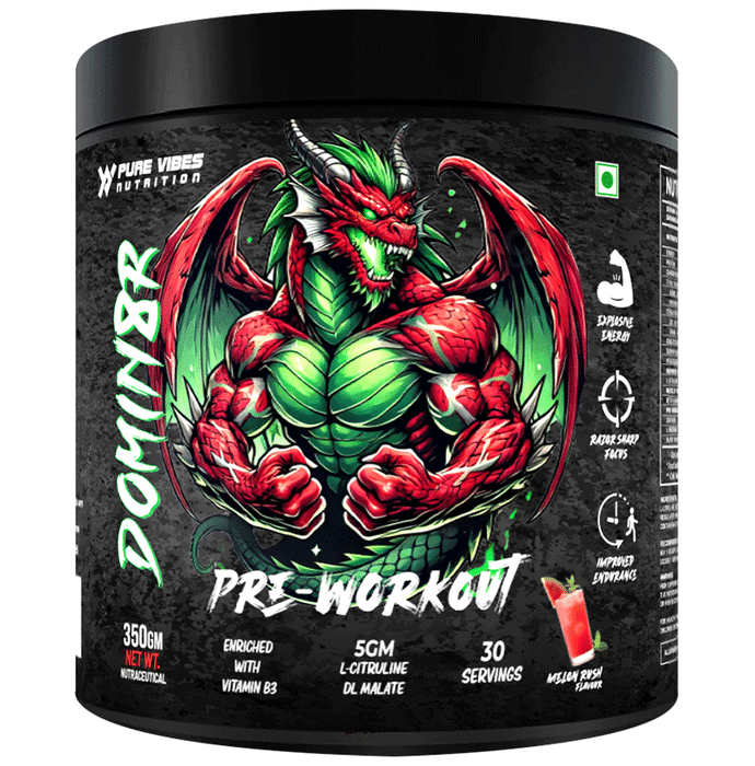 Pure Vibes Nutrition DOMIN8R Pre Workout Powder Melon Rush