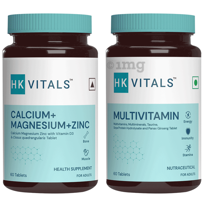 Healthkart HK Vitals Combo Pack of Calcium + Magnesium + Zinc 60 Tablet & Multivitamin 60 Film Coated Tablet
