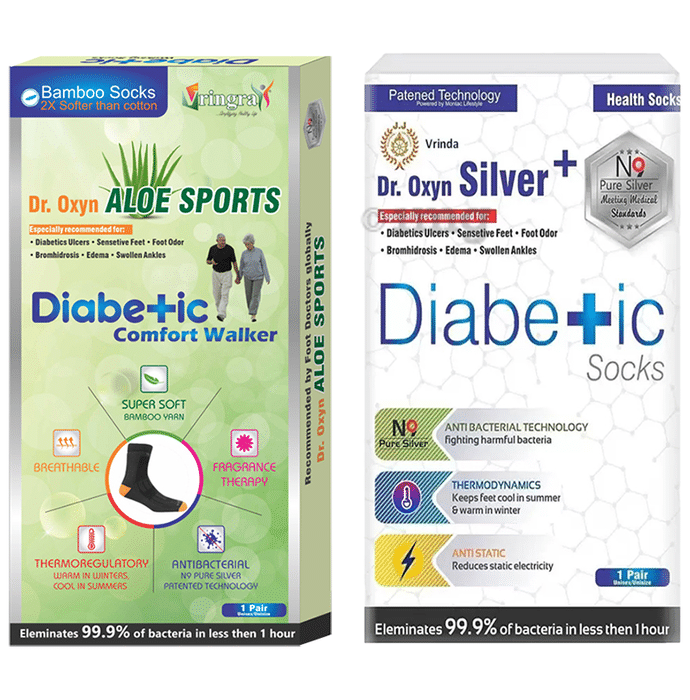 Vringra Combo Pack of Dr. Oxyn Aloe Sports Diabetic Comfort Walker and Dr. Oxyn Silver+ Diabetic Socks (1 Pair Each)