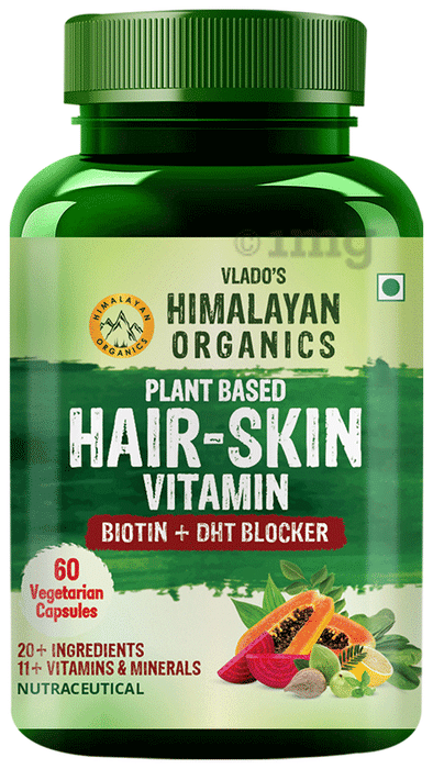 Vlado's Himalayan Organics Plant Based Hair-Skin Vitamin with Biotin DHT Blocker Vegetarian Capsule