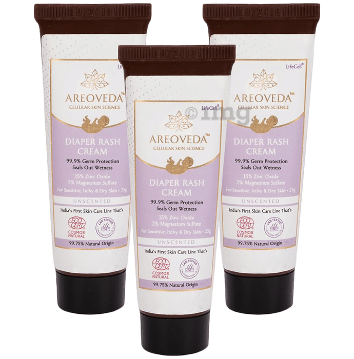 Areoveda Unscented Diaper Rash Cream with 15% Zinc Oxide (25gm Each)