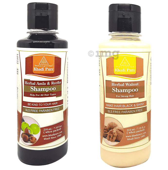 Khadi Pure Combo Pack of Herbal Amla & Reetha Shampoo & Herbal Walnut Shampoo SLS & Paraben Free (210ml Each)