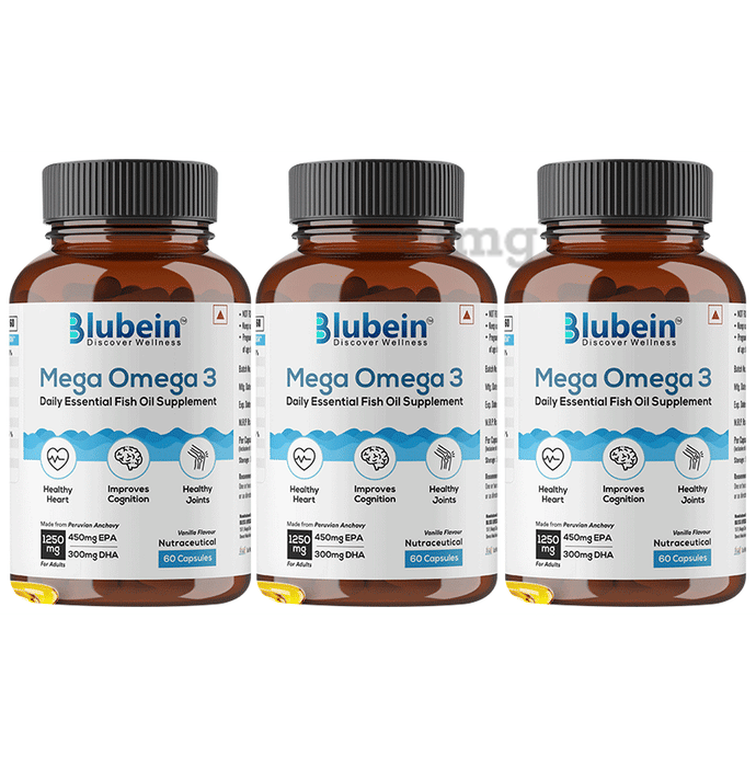 Blubein Mega Omega 3 Capsules (60 Each) Buy combo pack of 3.0 bottles