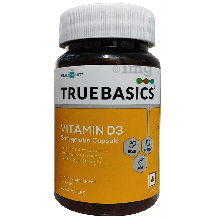 TrueBasics Vitamin D3 2000IU for Muscles, Immunity & Bone Health | Soft Gelatin Capsule
