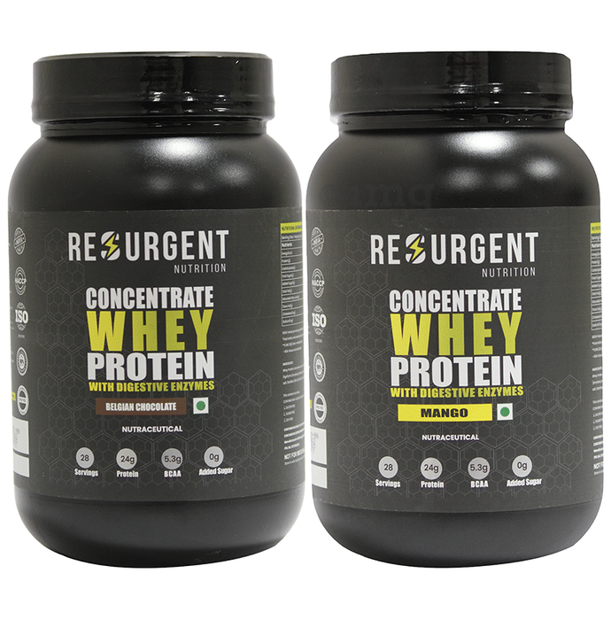 Resurgent Nutrition Combo Pack of Concentrate Whey Protein Powder Belgian Chocolate & Concentrate Whey Protein Powder Mango (1kg Each)
