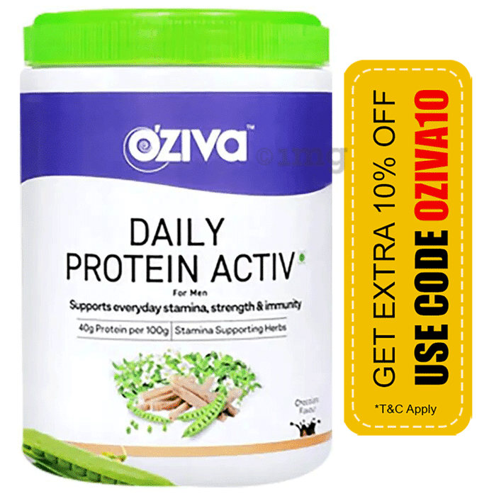 Oziva Daily Protein Activ for Men | Powder for Stamina, Strength & Immunity | Flavour Chocolate