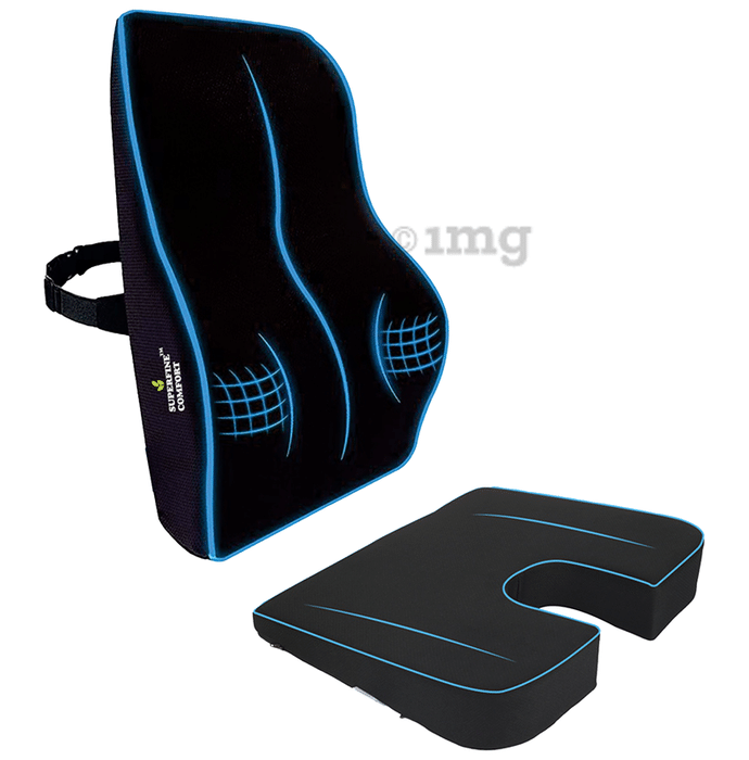 Superfine Comfort Combo of Orthopedic Memory Foam Lumbar Back Support Cushion & PU Coccyx Seat Cushion for Back , Sciatica, Tailbone Pain