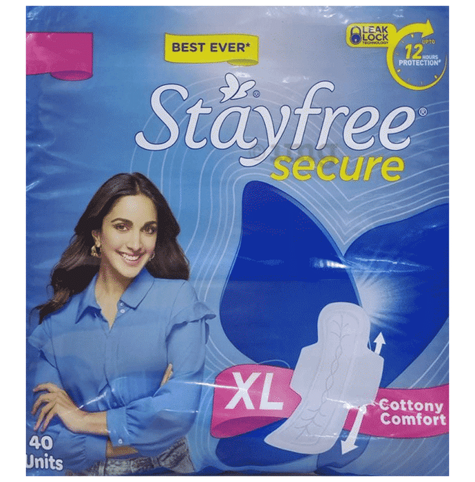 Stayfree Cottony Soft Cover Secure Sanitary Pads with Wings | Size Pads XL