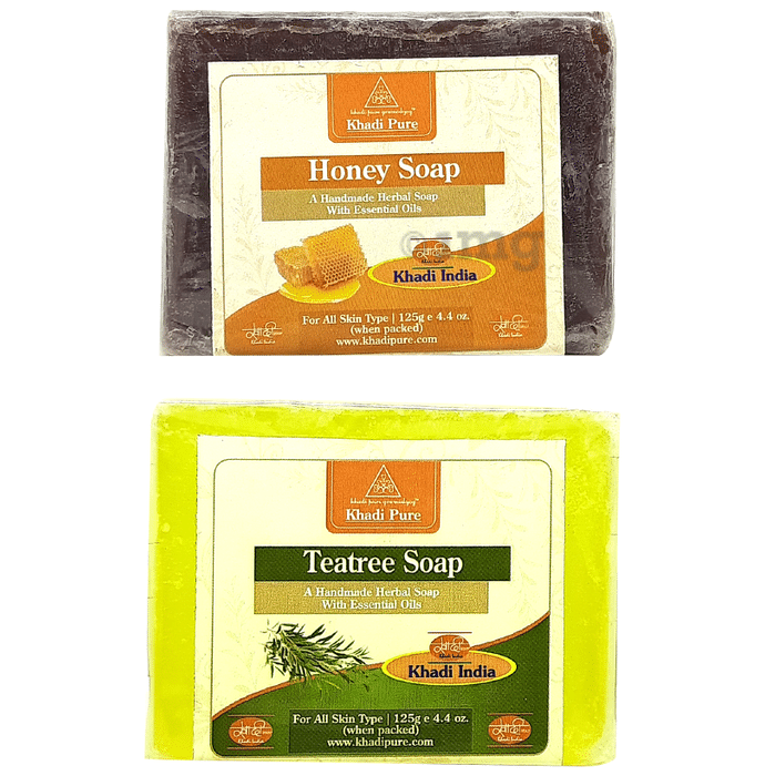 Khadi Pure Combo Pack of Honey Soap & Teatree Soap (125gm Each)