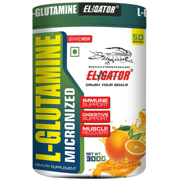 Eligator  L-Glutamine Micronized Powder for Muscle Building & Performance Juicy Orange