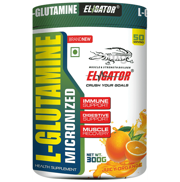 Eligator L-Glutamine Micronized Powder for Muscle Building & Performance Juicy Orange