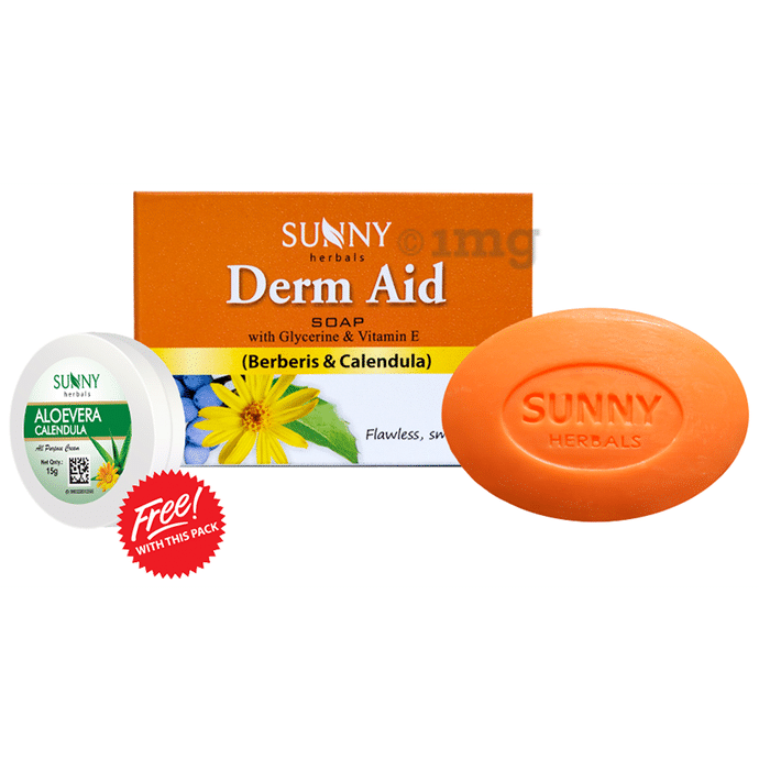 Sunny Herbals Derm Aid Soap with Aloevera Calendula Cream 15gm Free