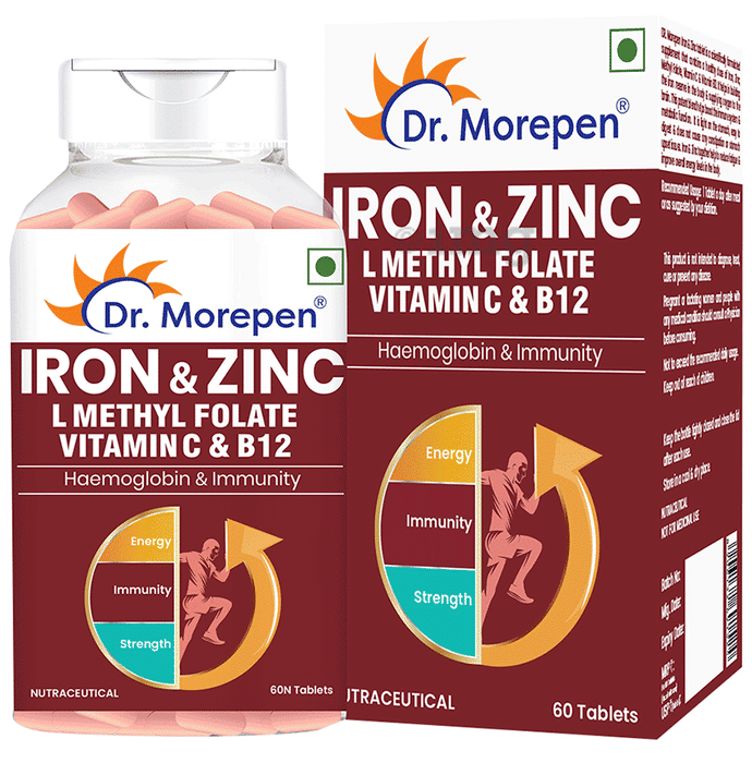 Dr. Morepen Iron & Zinc with Vitamin C & B12 | For Energy & Haemoglobin| Tablet