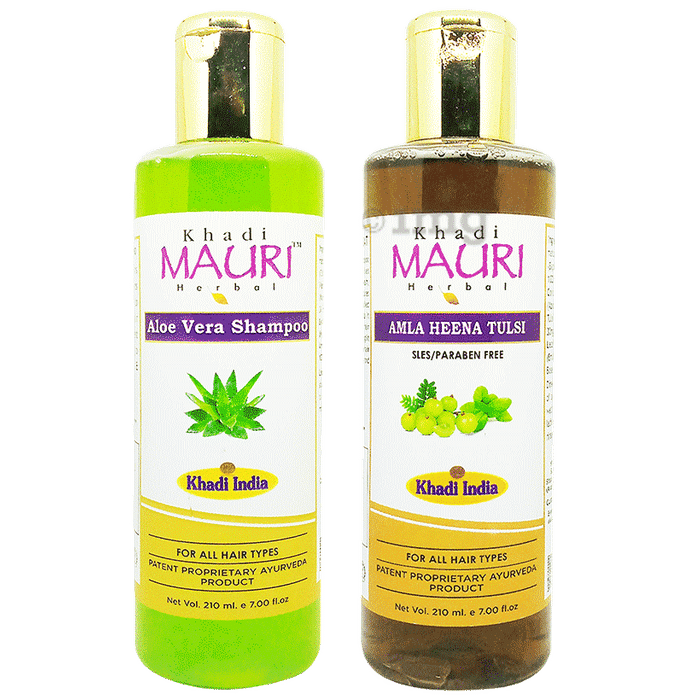Khadi Mauri Herbal  Combo Pack of Aloe Vera & Amla Henna Tulsi Shampoo (210 ml Each)
