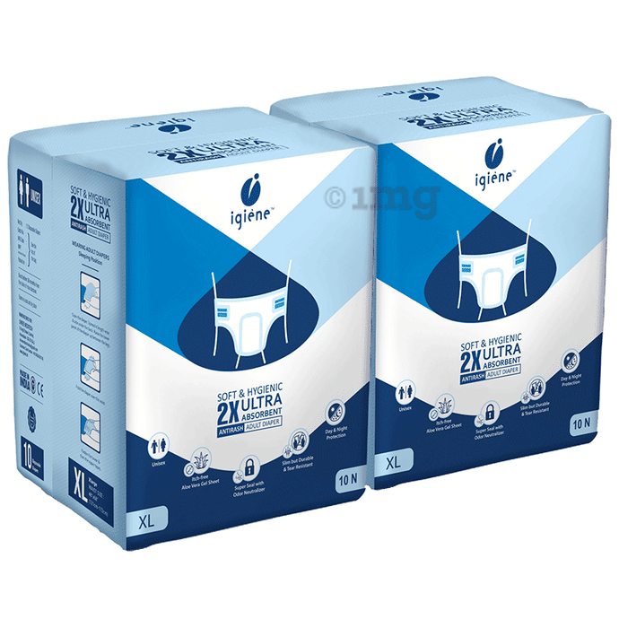 Igiene Soft & Hygienic 2X Ultra Absorbent Antirash Adult Diaper (10 Each) XL