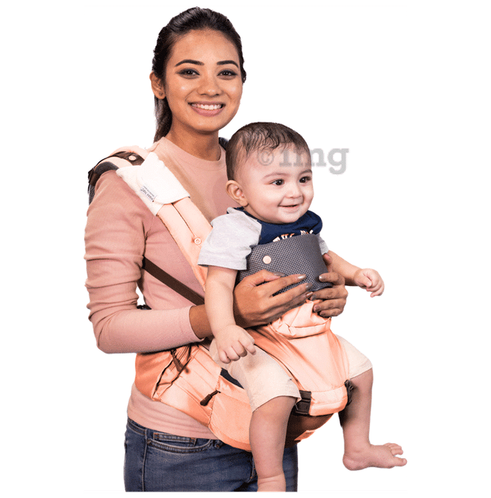 Polka Tots Baby Carrier 6 in 1  with Detachable Hip Seat  Adjustable Soft Kangaroo Waistbelt for 3 to 36 Months Peach