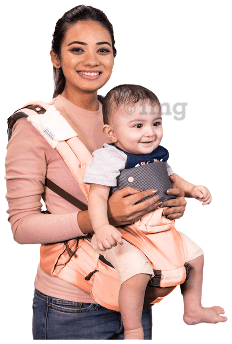 Polka Tots Baby Carrier 6 in 1 with Detachable Hip Seat Adjustable Soft Kangaroo Waistbelt for 3 to 36 Months Peach