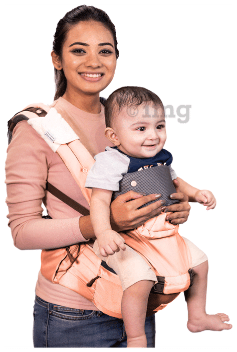 Polka Tots Baby Carrier 6 in 1  with Detachable Hip Seat  Adjustable Soft Kangaroo Waistbelt for 3 to 36 Months Peach