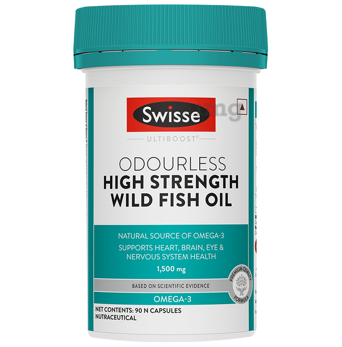 Swisse Ultiboost Odourless High Strength Wild Fish Oil Capsule with 1500mg Omega 3 | For Heart, Brain, Eye & Joint Health