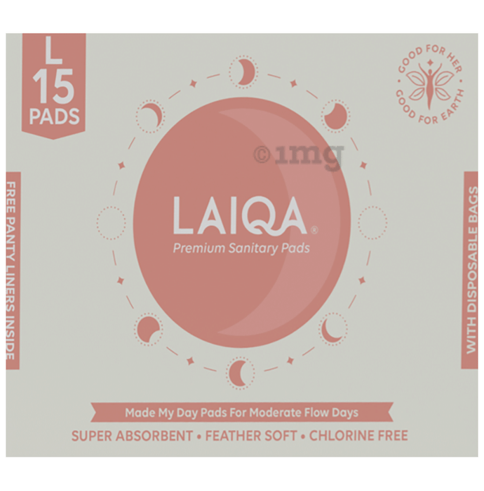 Laiqa Wellness Ultra Soft Sanitary Pads for Women (15) & Pantyliners Free (3) Large