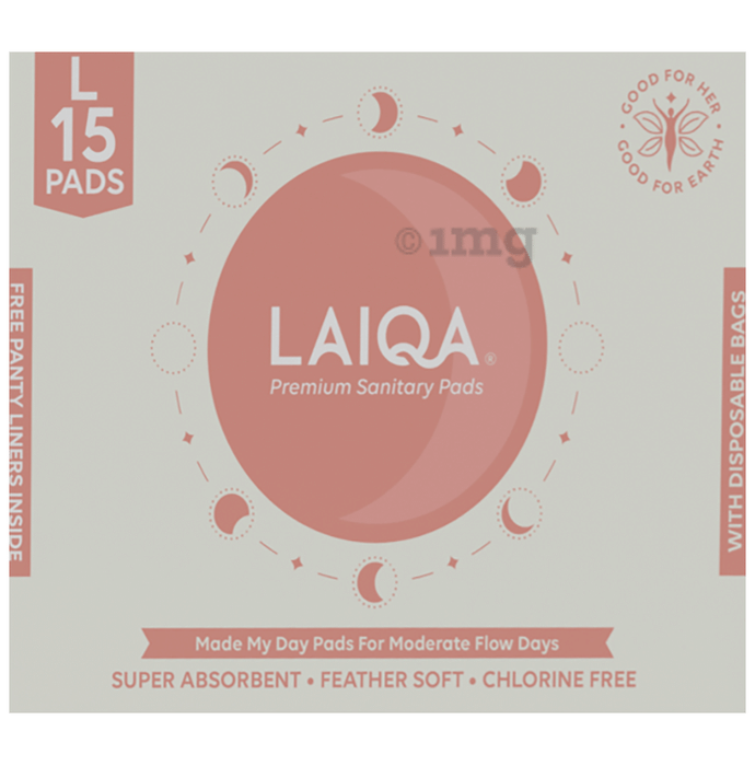 Laiqa Ultra Soft Sanitary Pads for Women (15) & Pantyliners Free (3) Large