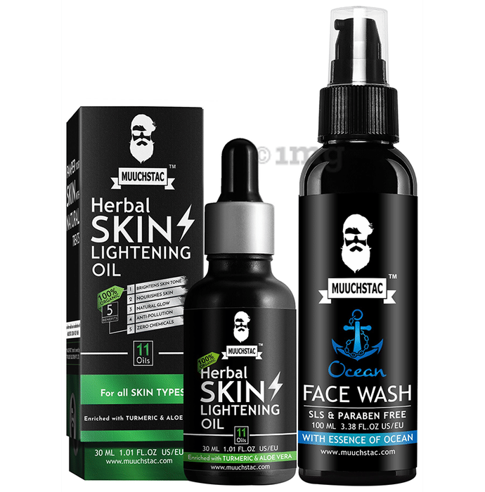 Muuchstac Combo Pack of 100% Organic Herbal Skin Lightening Oil 30ml & Ocean Face Wash 100ml