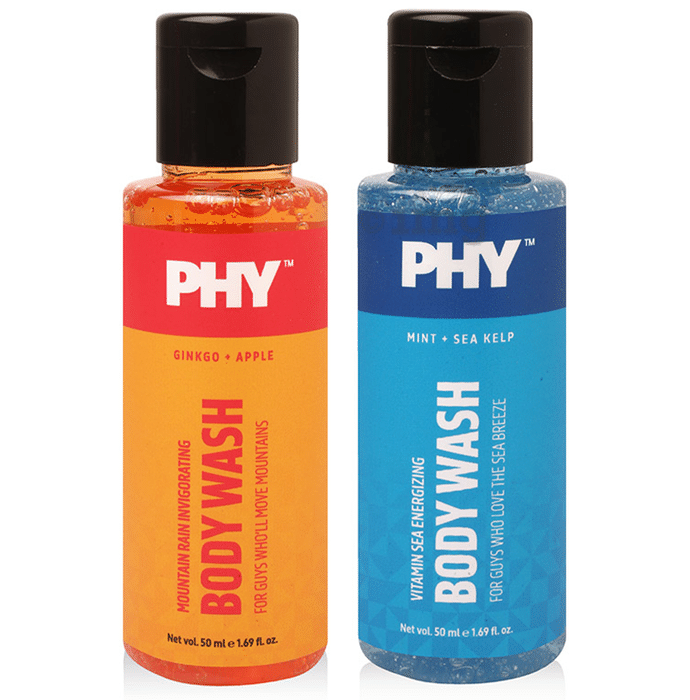 Phy Combo Pack of Mountain Rain Invigorating & Vitamin Sea Energizing Body Wash (50ml Each)