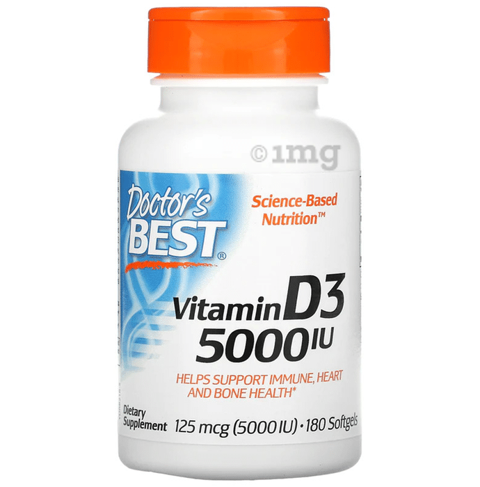 Doctor's Best Vitamin D3 5000IU Softgels | For Immunity, Heart & Bone Health Soft Gelatin Capsule