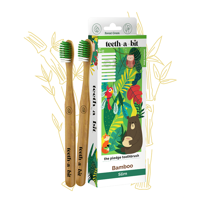 Teeth-A-Bit The Pledge Bamboo Toothbrush (9-12 Yrs) Slim Forest Green