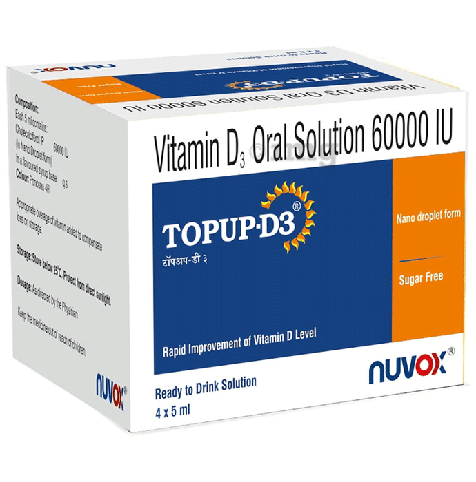 Nuvox Topup-D3 with Cholecalciferol 60000 IU | Oral Solution for Bones, Immunity & Muscles | Sugar Free