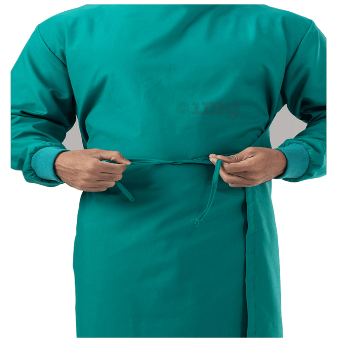 Agarwals Unisex Reusable OT Surgeons Gown Ribbed SelfWrap Around Ideals for Professional Universal Green